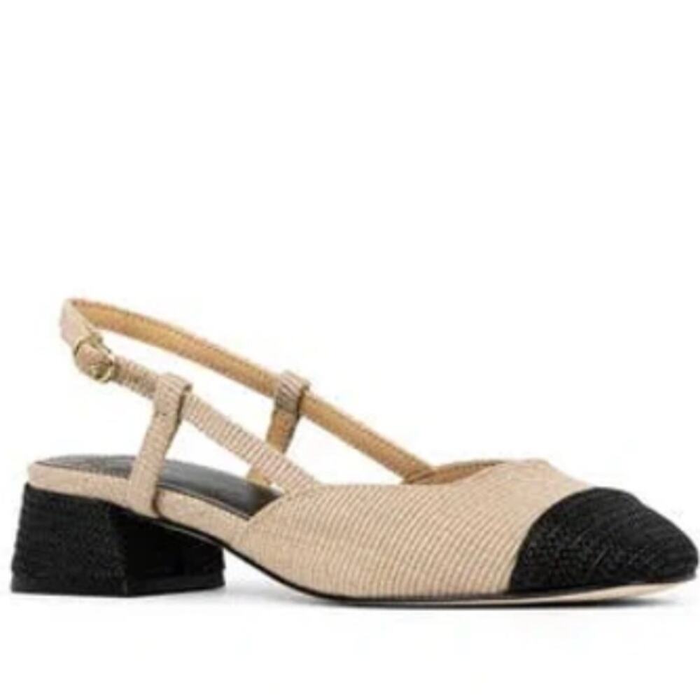 Donald Pliner Woven Slingback Pump In Sand/black Size 5 New